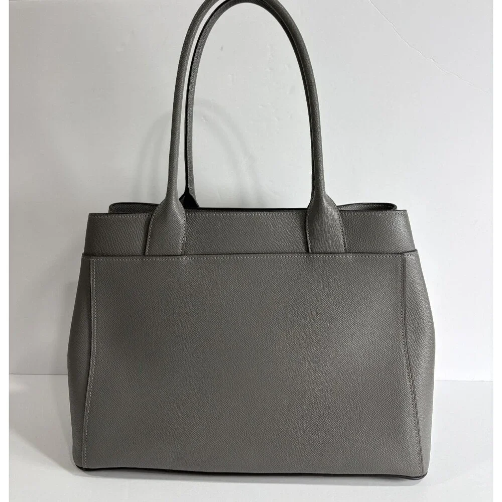 COACH Casey F31474 Tote Bag Purse Gray Durable Crossgrain Leather Large Logo